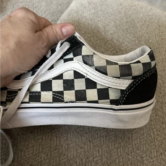 Vans Off the Wall Men 6 Womens 7.5 Old Skool Black White Checkerboard Sneakers - Picture 11 of 13